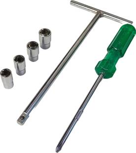 4MECH T-Handle With 8, 9, 10, 11, MM CRV Steel Sockets with 2 in 1 Screw Driver Socket Set