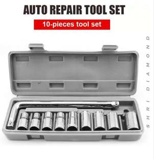 Shri Diamond SK10/ M-512 Stainless Steel 10-Pieces Hex Socket Wrench Spanner Tool Goti Set for Automobiles/Bike/Car Repair Tool Kit Socket Set Socket Set