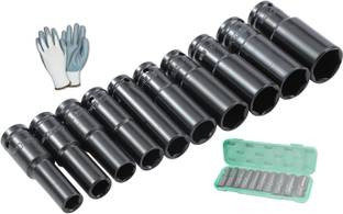 ADAWAT 10 Pieces Deep Impact Socket Set, 8-24 MM Hex Long Socket Set 1/2 Inch Impact Socket Set