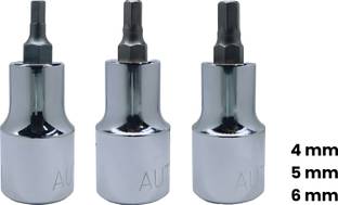 4MECH 1/2" Drive 4mm + 5mm + 6, Hardened CRV Steel, Hex Allen Bit Socket Socket Set