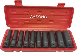 AASONS AASONS 10 Pieces 1/2-Inch Square Drive 78mm Deep Impact Socket Hex Set Socket Set