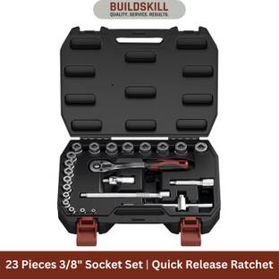 BUILDSKILL 23 Pieces 3/8" socket set | quick release ratchet | CR-V extension bar & bits Socket Set