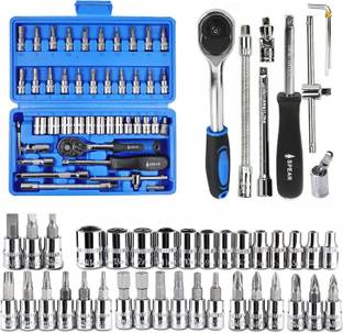 AEGON SPEAR SA46, 46Pcs 1/4" Combinational Chrome-Vanadium Ratchet Wrench Box Socket Set