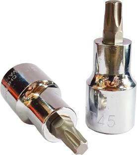 4MECH T-40 + T-45 Torx Bit 1/2" Drive Chrome Vanadium Steel Hardened Socket Set