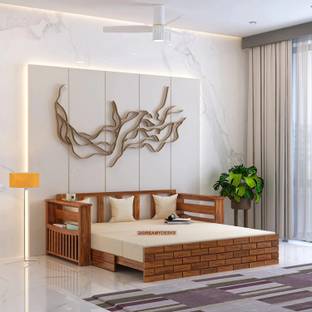 Dreamydesks Imperio Solid Wood Sofa Cum Bed with Side Storage for Living Room/3Year Warranty 3 Seater Double Solid Wood Pull Out Sofa Cum Bed