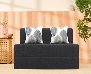 Uberlyfe 4 x 6 Ft Premium Jute -Sofa Cum Bed with 2 Cushions(Threadbare Pattern) 2 Seater Double Foam Fold Out Sofa Cum Bed