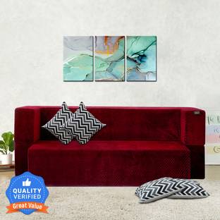 Fresh Up 78x36x14 inches Soft Velvet like Fabric 4 Seater Single Foam Fold Out Sofa Cum Bed