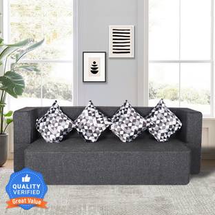 Seventh Heaven 78x36x14 inch Jute Fabric with 4 Cushions 4 Seater Single Foam Pull Out Sofa Cum Bed