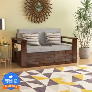 Douceur Furnitures Solid Sheesham Wood For Living Room / Hotel. 2 Seater Single Solid Wood Pull Out Sofa Cum Bed