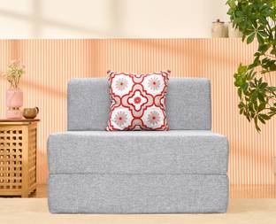Uberlyfe 3 x 6 Ft Premium Jute -Sofa Cum Bed with 1 Cushion(Red Quartet Pattern) 1 Seater Single Foam Fold Out Sofa Cum Bed