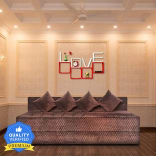 Fresh Up 6x6 Feet-Velvet Fabric with 4 Seater Double Foam Fold Out Sofa Cum Bed