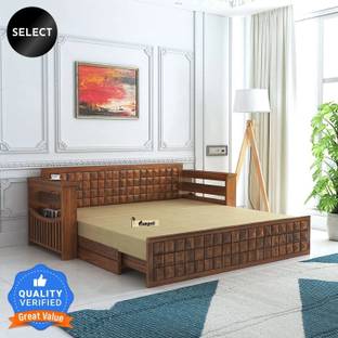 Ganpati Arts Sheesham Wood Daimond with Side Pocket for Bedroom/Home 3 Seater Double Solid Wood Pull Out Sofa Cum Bed