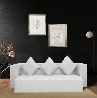 Seventh Heaven 3 Seater 72x44x10, Low Floor Sofa Cum Bed Jute Fabric Fabric with 3 Cushions 3 Seater Double Foam Fold Out Sofa Cum Bed