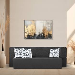 Fresh Up 72x36x10 inch LOW FLOOR SEATING Jute Fabric with 3 Cushions 3 Seater Single Foam Fold Out Sofa Cum Bed