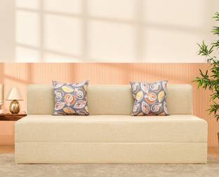 Uberlyfe 6 x 6 Ft Premium Jute -Sofa Cum Bed with 2 Cushions(Fallen Leaves Pattern) 3 Seater Double Foam Fold Out Sofa Cum Bed