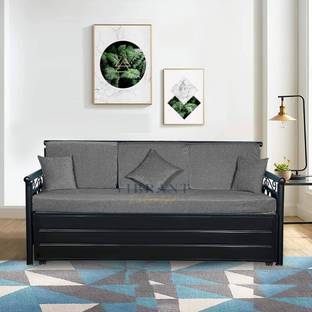 Vibrant Interior SOFIAGREY6X4 3 Seater Single Metal Pull Out Sofa Cum Bed