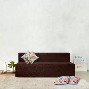 Fresh Up 6x6 Feet-Velvet Fabric with 4 - Dark Brown 4 Seater Double Foam Fold Out Sofa Cum Bed