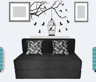 Dreamify Comfort for all - 4 X 6 Sofa cum Bed | Jute Fabric | with Black Leaf Cushion 2 Seater Double Fold Out Sofa Cum Bed