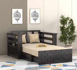 Roliwal Sheesham Wooden 2 Seater Sofa Cums Bed with Mattresses for Home Living Room 2 Seater Single Solid Wood Pull Out Sofa Cum Bed