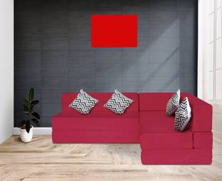 Vats venture L-Shaped Jute Fabric 4 -Maroon 4 Seater Double Foam Fold Out Sofa Cum Bed 4 Seater Double Foam Fold Out Sofa Cum Bed