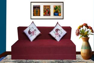Little Smile 4X6 size for 2 Person-Jute Fabric Washable Cover 2 Seater Double Foam Fold Out Sofa Cum Bed