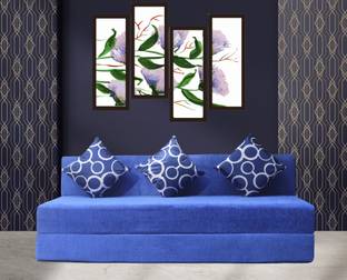 fablooks Fablooks Sofa cum bed Jute Blue 5x6 feet ,3 cushion PU, EPE high density foam 3 Seater Double Foam Fold Out Sofa Cum Bed