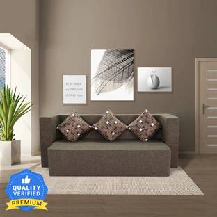 Seventh Heaven 72x44x14 inch Jute Fabric with 3 Cushions 3 Seater Double Foam Pull Out Sofa Cum Bed