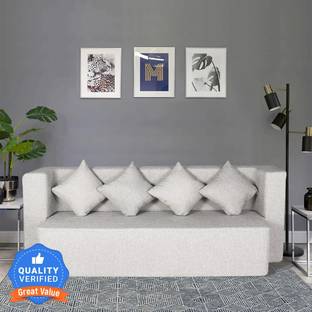 Seventh Heaven 78x36x14 inch Jute Fabric with 4 Cushions 4 Seater Single Foam Fold Out Sofa Cum Bed