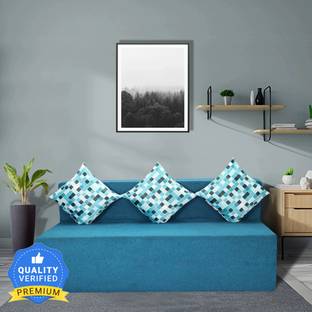 Seventh Heaven 5*6 Jute Fabric Washable Cover with 3 Cushions 3 Seater Double Foam Fold Out Sofa Cum Bed