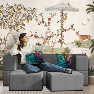 Flipkart Perfect Homes 5x6 Feet with 2 Pouffe/Foot Stools 2 Seater Double Foam Fold Out Sofa Cum Bed