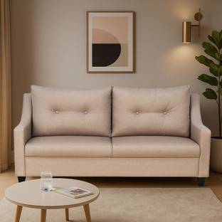 ARRA ALINE Three Seater Cushion Back Sofa Brown Fabric 3 Seater  Sofa