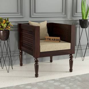 Utkarsh Sheesham Wood One Seater Sofa With CNC Cutting Design For Living Room/ Office || Fabric 1 Seater  Sofa