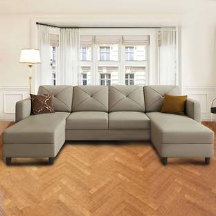 Groovecraft Arba U Shaped Sectional Couch Upholstered Sofa Couch with Chaise for Living Room Fabric 6 Seater  Sofa