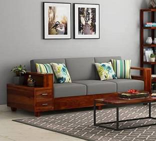Taskwood Furniture Solid Wood Sheesham Wood For Living, Waiting Room/ Office Fabric 3 Seater  Sofa