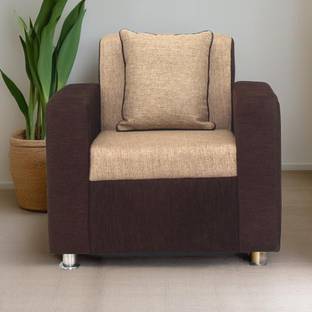 Bharat Lifestyle Tulip 1 Seater Brown Cream Color Fabric 1 Seater  Sofa