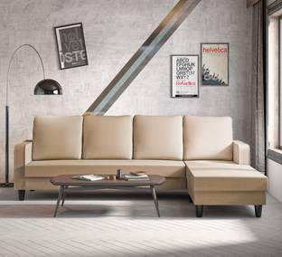 ADORN INDIA Adorn India Chandler L Shape 5 Seater Sofa Set Plain (Right Hand Side) (Beige) Fabric 5 Seater  Sofa