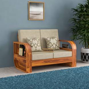 Taskwood Furniture Solid Sheesham Wood Two Seater Sofa For Living Room, Office, Café Fabric 2 Seater  Sofa