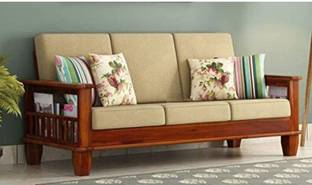 Devsignature 3 Seater WoodenSofa for Home Living Room with Mattress Fabric 3 Seater  Sofa