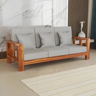 DECORWOOD Solid Sheesham Wood 3 Seater Sofa For Living Room, Café, Office. Fabric 3 Seater  Sofa