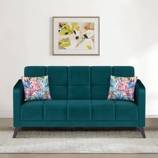 ARRA Jasper Tufted Back Three Seater Sofa With Two Printed Cushions Fabric 3 Seater  Sofa
