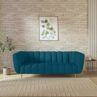 Wakeup India Mushy Premium Fabric Sofa Pocket Spring Cushion Polished Wood Leg Fabric 3 Seater  Sofa