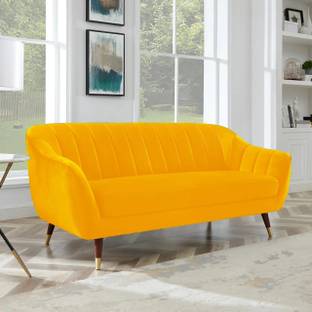 SIYARA DESIGN Modern Velvet Upholstered Sofa with Channel Tufting | Elegant Yellow Velvet Sofa Fabric 3 Seater  Sofa