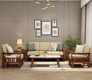 Utkarsh Premium Solid Sheesham Wooden 5 Seater Sofa Set for Living Room(3+1+1)| Fabric 5 Seater  Sofa