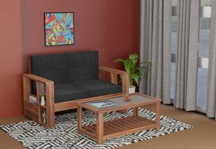 WOODTREND Solid Sheesham Wood 2 Seater Sofa For Living, Waiting Room/ Office Fabric 2 Seater  Sofa