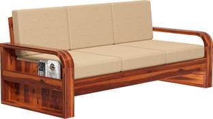 GPcraft Solid Sheesham Wood Curved Armrest Design 3 Seater Sofa Set wooden and Fabric 3 Seater  Sofa