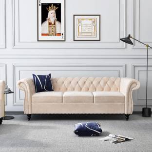 IRONIC HOUSE Chesterfield - Velvet Sofa, Modern 3 Seater Tufted Sofa Fabric 3 Seater  Sofa