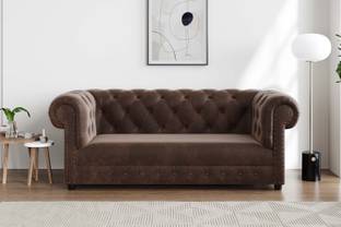iAnanas Chesterfield 3-Seater Sofa -Plush Velvet, Deep Seating for Relaxation Fabric 3 Seater  Sofa
