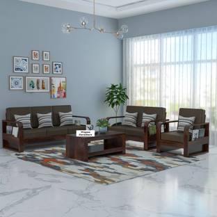 Wopno Furniture Sheesham Wooden 6 Seater Sofa set for living Room | Wooden Sofa Fabric 6 Seater  Sofa