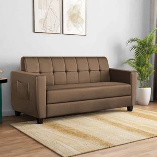 ARRA Remo Fabric Tufted Back Three Seater Sofa Brown Fabric 3 Seater  Sofa
