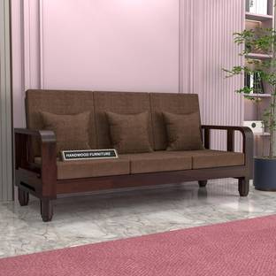 Kendalwood Furniture Solid Wood 3 Seater Wooden Sofa set for living Room Furniture Fabric 3 Seater  Sofa